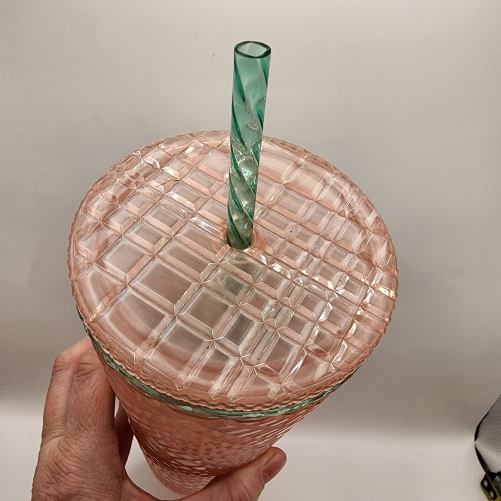 🍉Starbucks 2023 Pearl Pink Green Venti Tumbler 24 oz Jeweled Grid - Nice! - Picture 4 of 6